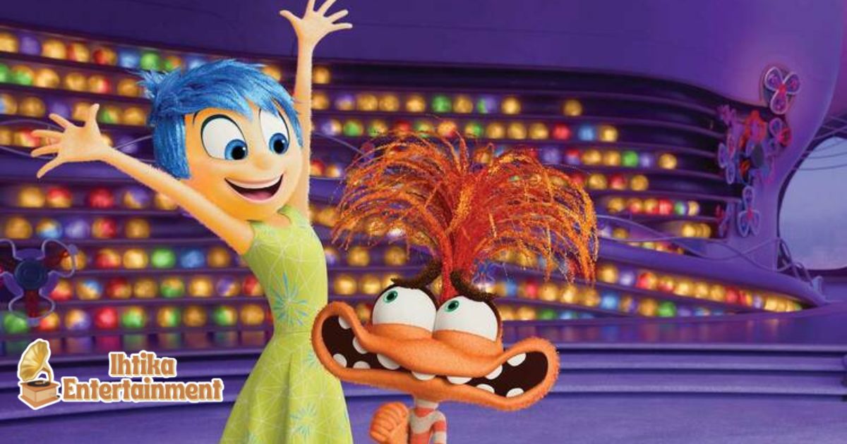 Colorful Inside Out 2 review scene with main characters